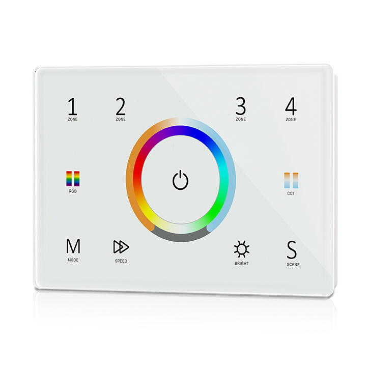 100-240VAC 4 Zones DMX512 RF 2.4GHz Wall Mounted Touch Panel Controller 100-240VAC 4 Zones DMX512 RF 2.4GHz Wall Mounted Touch Panel Controller